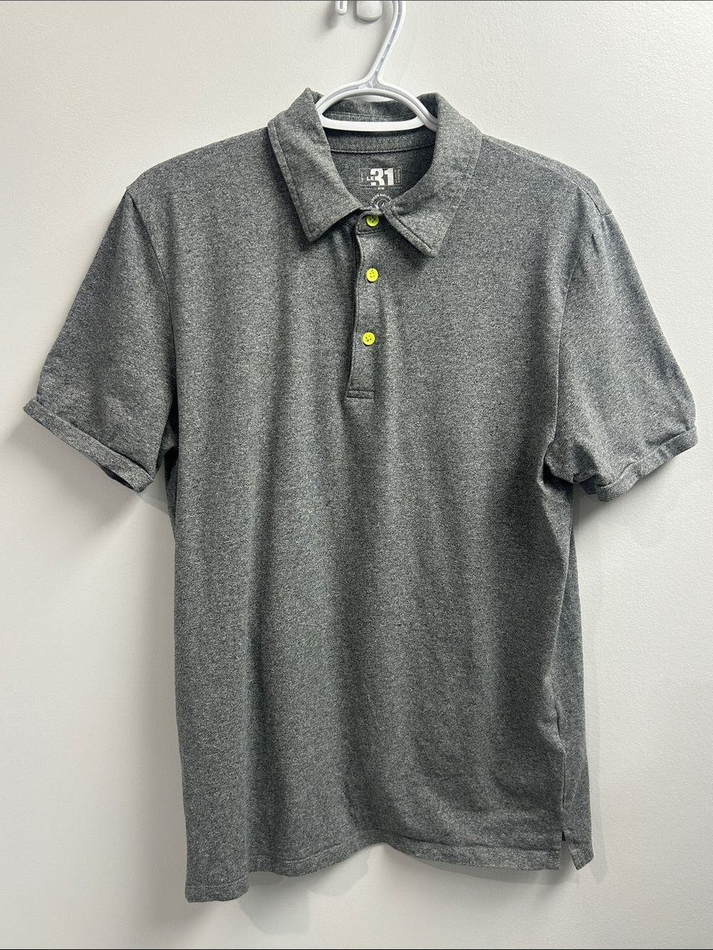 Simons Men’s Gray Polo with Neon Yellow Buttons